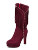 Bottes mi-mollet pour femmes Bordeaux Bout rond 4.5 "avec glands