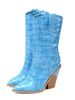 Bottes mi-mollet pour femmes Bottes à bout pointu bleu ciel clair à imprimé serpent