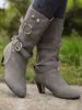 Bottes mi-mollet pour femmes Bottes à bout rond gris avec boucle large