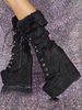 Bottes mi-mollet pour femmes Bottes à talons compensés à bout rond en suède micro