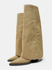 Bottes mi-mollet pour femmes bottes à talons épais en polyester à bout pointu