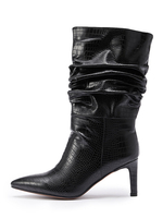 Bottes mi-mollet pour femmes bottines en cuir PU noir bout pointu talon aiguille