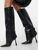 Bottes mi-mollet pour femmes bout pointu talon haut talon aiguille pliable bottes larges pour mollets