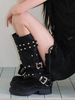 Bottes mi-mollet pour femmes rivets bout rond bottes à talons épais