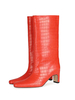 Bottes mi-mollet pour femmes; talons épais; bout carré; bottes décontractées en cuir PU