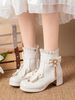 Bottes Mignonne Lolita Cuir PU Volants Arcs Bout Rond Chaussures Lolita Noires