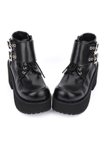 Bottes Noir Lolita Chunky talon plate-forme Lace Up chaussures Lolita Déguisements Halloween