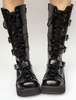 Bottes Noir Lolita Wedge plate-forme ronde Toe Buckle Lace Up bottes courtes Lolita Déguisements Halloween