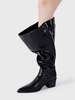 Bottes noires à mollet large pour femmes bottes mi-mollet à bout pointu