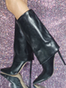 Bottes noires à talons hauts bout pointu chaussures bottine mi-mollet de grande taille