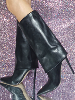 Bottes noires à talons hauts bout pointu chaussures bottine mi-mollet de grande taille