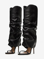 Bottes noires à talons hauts et bout ouvert pour femme