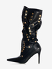 Bottes noires à talons hauts et bout pointu pour femmes bottes mi-claf froncées