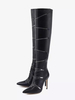 Bottes noires au-dessus du genou bout pointu fermeture éclair talon haut cuissardes