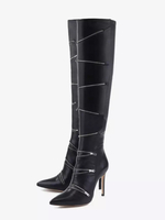 Bottes noires au-dessus du genou bout pointu fermeture éclair talon haut cuissardes