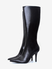 Bottes noires au genou pour femmes bottes à talons hauts à bout pointu et fermeture éclair