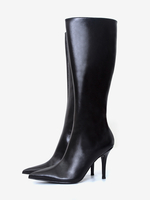 Bottes noires au genou pour femmes bottes à talons hauts à bout pointu et fermeture éclair