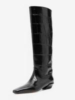 Bottes noires hautes à motif pierre bout carré et talon épais