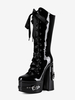 Bottes noires hautes à plateforme et boucle lacets et talons épais