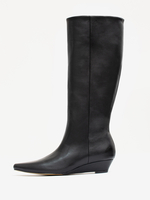Bottes noires hautes au genou bottes à talons compensés à bout carré pour femmes