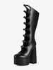 Bottes noires hautes au genou grande taille plateforme bout rond boucle talon épais