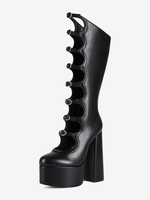 Bottes noires hautes au genou grande taille plateforme bout rond boucle talon épais