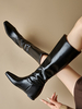 Bottes Noires Plates Mi-Mollet Pour Femmes À Talon Compensé Bout Carré