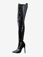 Bottes noires sexy à bout pointu et à lacets bottes hautes à talons hauts