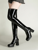 Bottes noires sexy au-dessus du genou talons mi-épais bout carré cuissardes hautes