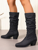 Bottes noires souples pour femmes bottes mi-mollet à bout rond et talon épais