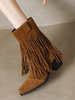 Bottes Occidentales Franges Chaussures Femmes En Daim Marron Bout Carré Bottines À Talons Épais