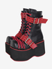 Bottes épaisses gothiques Lolita en cuir PU à bout rond chaussures Lolita bordeaux
