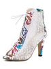 Bottes Peep Toe Mesh lacées à talons hauts blanc bottillons