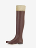Bottes plates au-dessus du genou avec détails en peau de mouton marron pour femmes