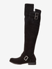 Bottes Plates En Daim Noires À Bout Rond Détail De Boucle Cuissardes