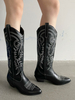Bottes pour femmes bout pointu talon épais en cuir PU bottes de cowboy noires bottes mi-mollet