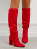 Bottes pour femmes en cuir suédé rouge talon épais bout pointu bottes au genou