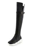 Bottes pour femmes sur le genou Sneaker blanc Bottes de sport plates à bout rond hiver