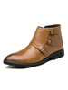 Bottes pour hommes à bout rond avec boucles en cuir Synthétique; bottines