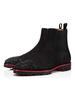 Bottes pour hommes à la mode strass bout carré en cuir suédé noir bottines