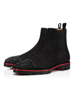 Bottes pour hommes à la mode strass bout carré en cuir suédé noir bottines