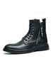 Bottes Pour Hommes En Cuir PU Bout Rond Fermeture Éclair Bottines Noires