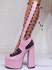 Bottes roses Femmes Bottes de talon Chunky Cuir Suisse Haute Été Bottes d\