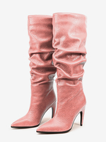 Bottes roses souples à bout pointu et à talons hauts