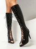 Bottes sandales noires à talons hauts bottes hautes à lacets et bout ouvert