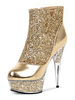 Bottes sexy à talons hauts à bout ouvert fermeture éclair paillettes étoiles imprimé talon aiguille Rave Club cuissardes