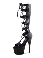 Bottes sexy à talons hauts bout ouvert fermeture éclair boucle talon aiguille Rave Club cuissardes noires cuissardes cuissardes