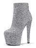 Bottes sexy à talons hauts bout ouvert fermeture éclair paillettes étoiles imprimé talon aiguille argent Rave Club cuissardes