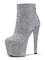 Bottes sexy à talons hauts bout ouvert fermeture éclair paillettes étoiles imprimé talon aiguille argent Rave Club cuissardes