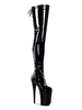Bottes sexy à talons hauts bout rond à lacets fermeture éclair talon aiguille Rave Club cuissardes noires sur les bottes au genou